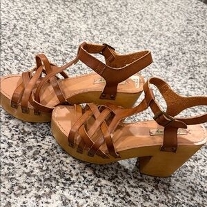 Coolway Tan Leather Platform Sandals
